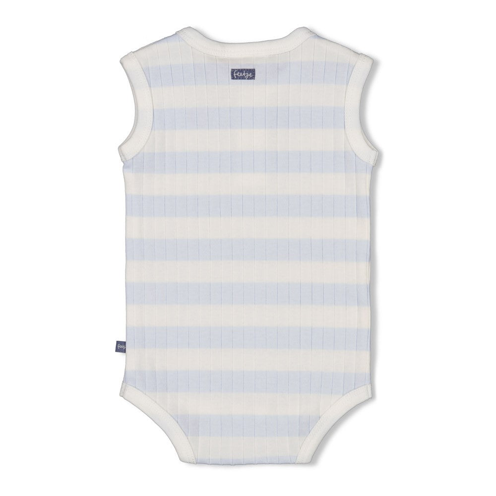 Jongens Romper rib met streep k/m - Blue Ocean van Feetje in de kleur Blauw in maat 62.