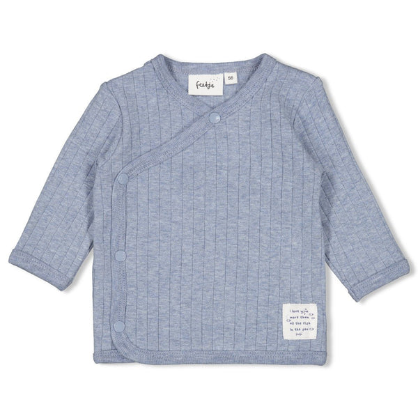 Jongens Overslagshirt rib - Blue Ocean van Feetje in de kleur Blauw melange in maat 62.