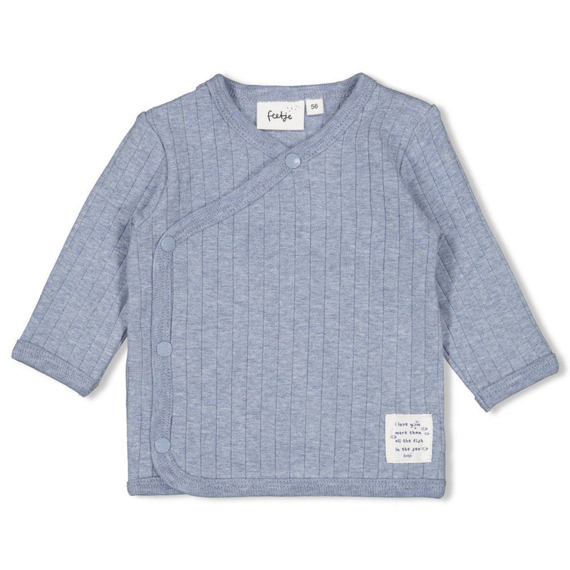 Jongens Overslagshirt rib - Blue Ocean van Feetje in de kleur Blauw melange in maat 62.