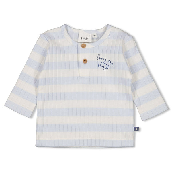 Jongens Longsleeve rib met streep - Blue Ocean van Feetje in de kleur Blauw in maat 62.