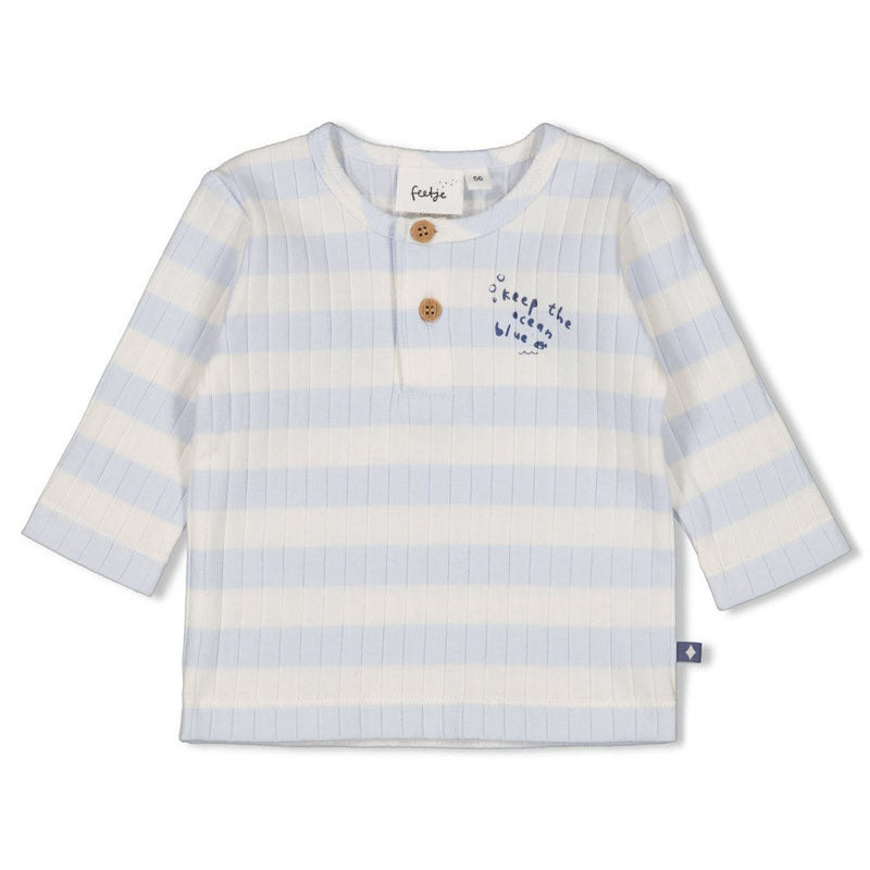 Jongens Longsleeve rib met streep - Blue Ocean van Feetje in de kleur Blauw in maat 62.