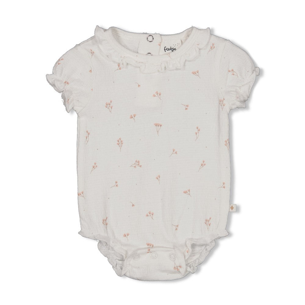 Meisjes Romper crinkle AOP k/m - Delicate Flower van Feetje in de kleur Offwhite in maat 62.
