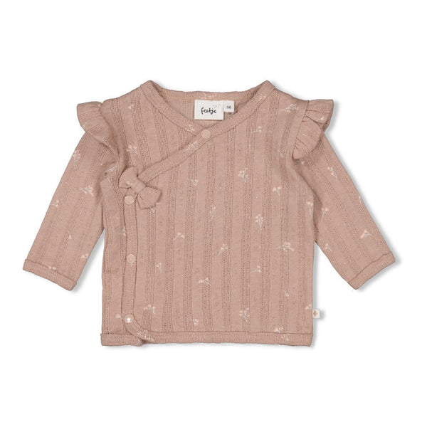 Meisjes Overslagshirt pointelle rib AOP - Delicate Flower van Feetje in de kleur Taupe in maat 62.