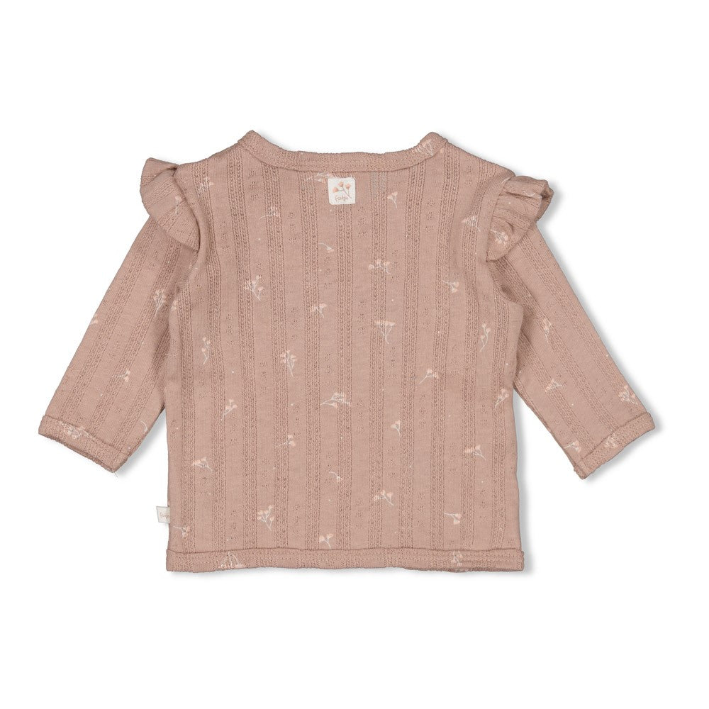 Meisjes Overslagshirt pointelle rib AOP - Delicate Flower van Feetje in de kleur Taupe in maat 62.