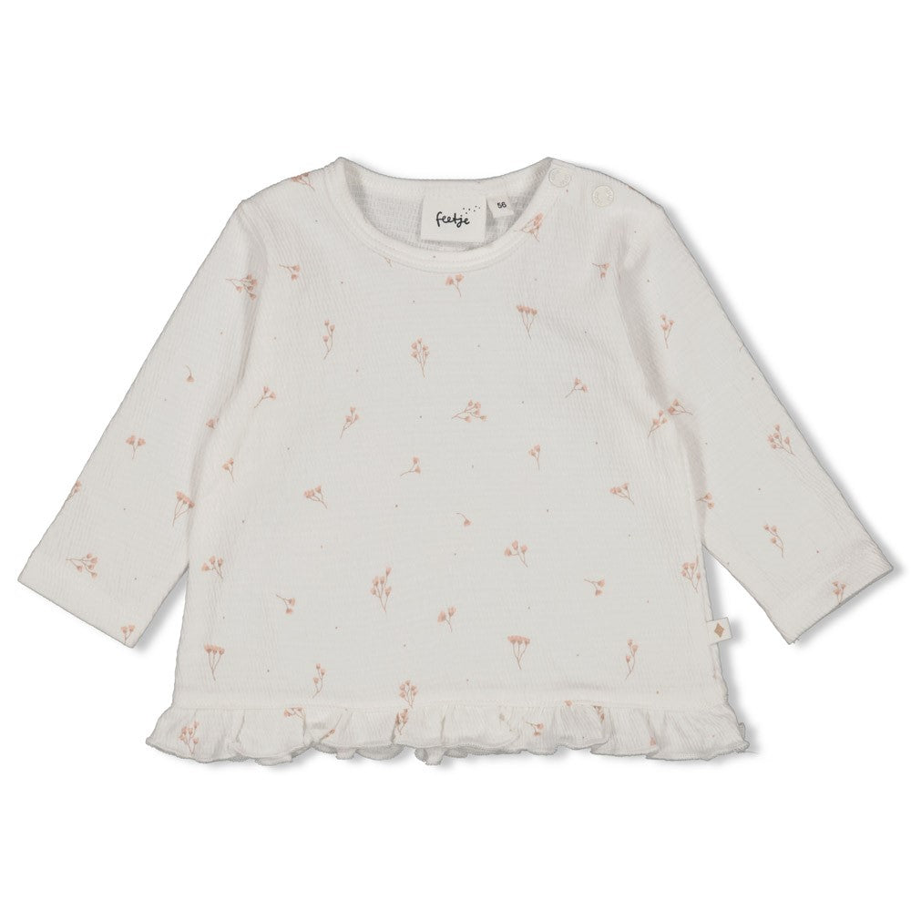 Meisjes Longsleeve ruches crinkle AOP - Delicate Flower van Feetje in de kleur Offwhite in maat 62.