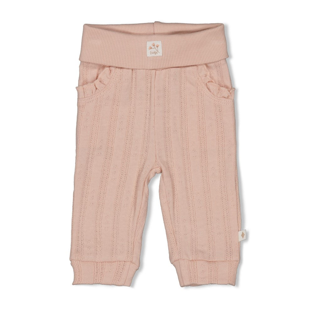 Meisjes Broek pointelle rib - Delicate Flower van Feetje in de kleur l.Roze in maat 62.