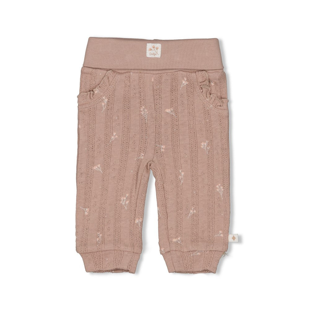 Meisjes Broek pointelle rib AOP - Delicate Flower van Feetje in de kleur Taupe in maat 62.