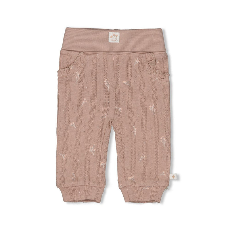 Meisjes Broek pointelle rib AOP - Delicate Flower van Feetje in de kleur Taupe in maat 62.