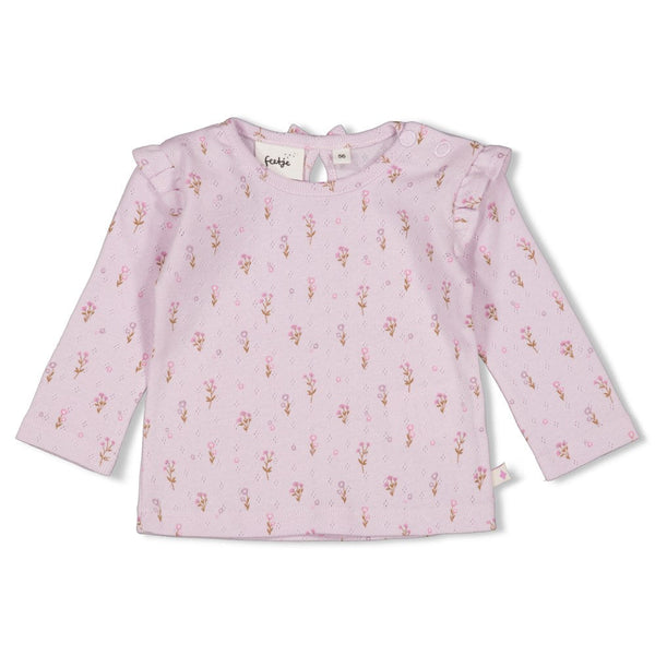 Meisjes Longsleeve pointelle rib AOP - Flower Ranch van Feetje in de kleur Lila in maat 86.