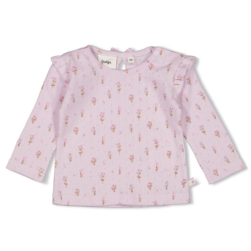 Meisjes Longsleeve pointelle rib AOP - Flower Ranch van Feetje in de kleur Lila in maat 86.