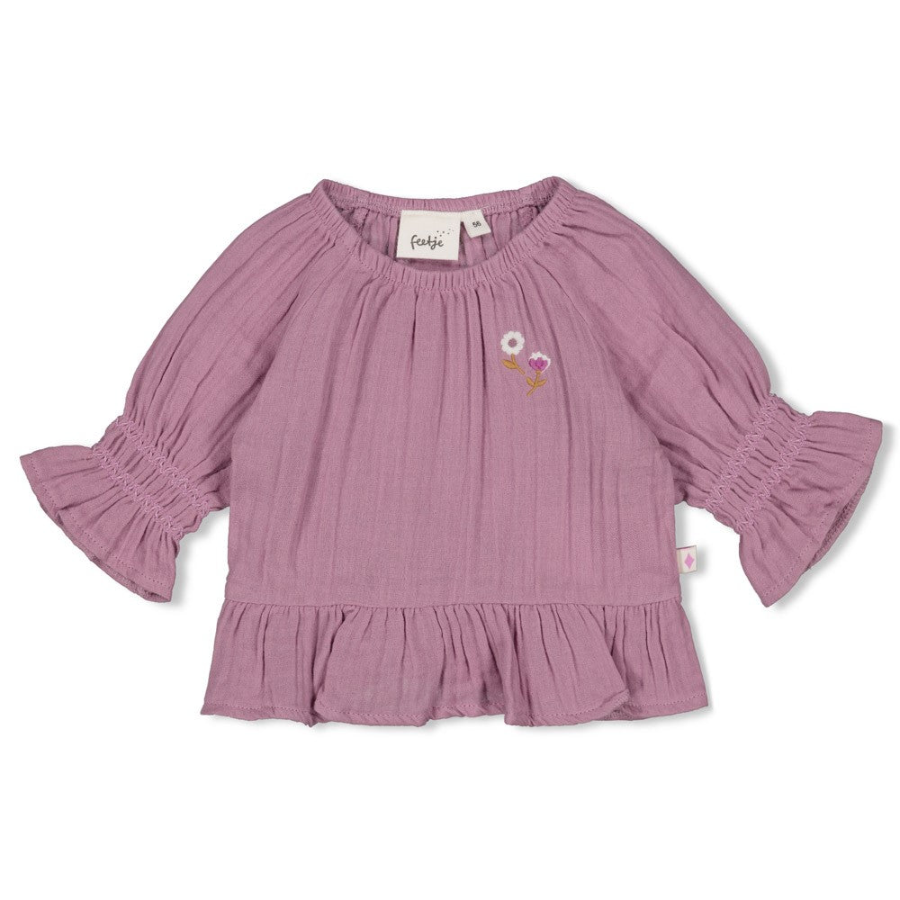 Meisjes Longsleeve ruches mousseline - Flower Ranch van Feetje in de kleur Violet in maat 86.