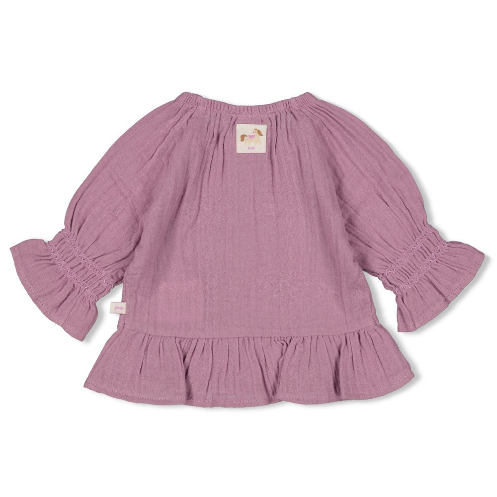 Meisjes Longsleeve ruches mousseline - Flower Ranch van Feetje in de kleur Violet in maat 86.