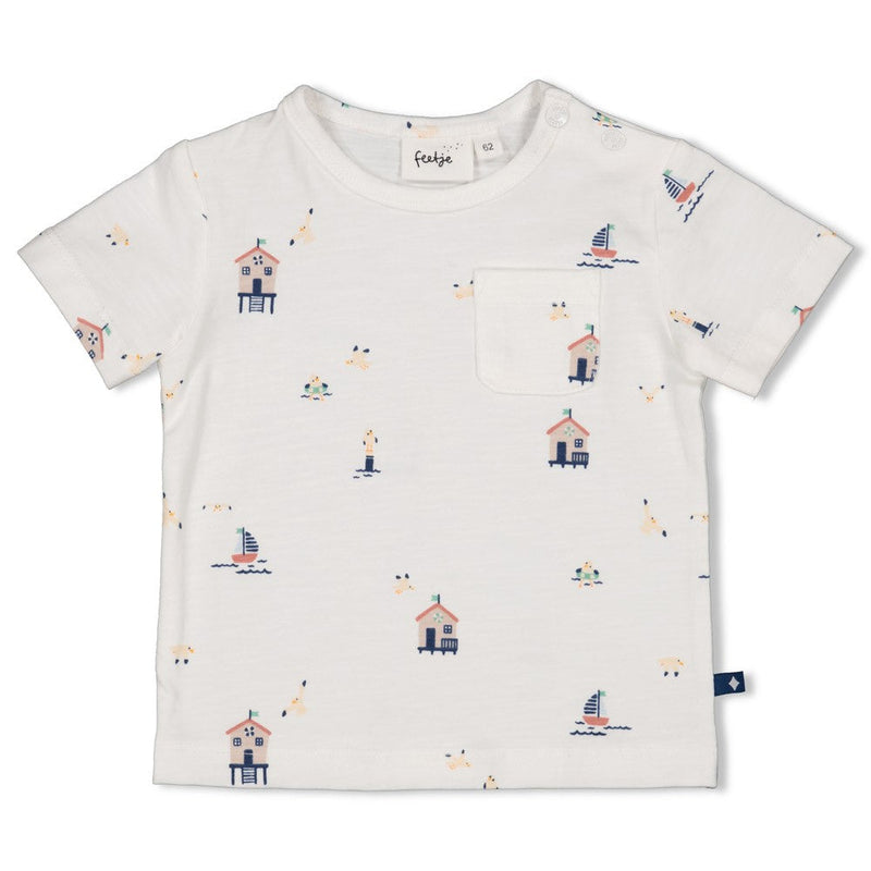 Jongens T-shirt AOP - Seaside Happiness van Feetje in de kleur Offwhite in maat 86.