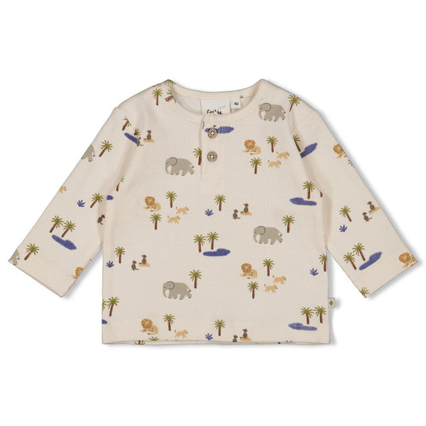 Jongens Longsleeve rib AOP - Safari Savage van Feetje in de kleur Offwhite in maat 86.