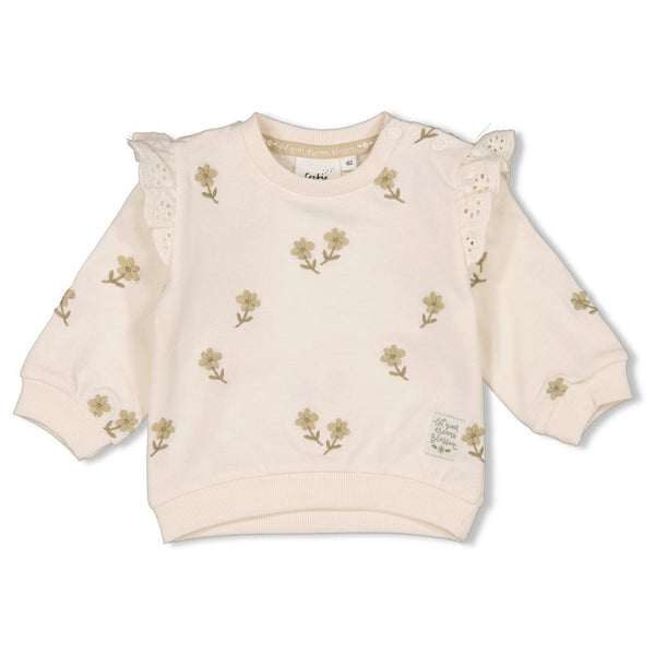 Meisjes Sweater AO embroidery relaxed fit - Let Your Dreams Blossom van Feetje in de kleur Offwhite in maat 86.