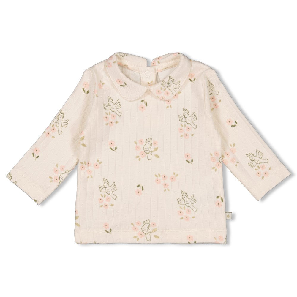 Meisjes Longsleeve pointelle rib AOP - Let Your Dreams Blossom van Feetje in de kleur Offwhite in maat 86.