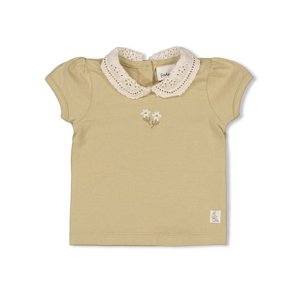 Meisjes T-shirt met kraag - Let Your Dreams Blossom van Feetje in de kleur Groen in maat 86.