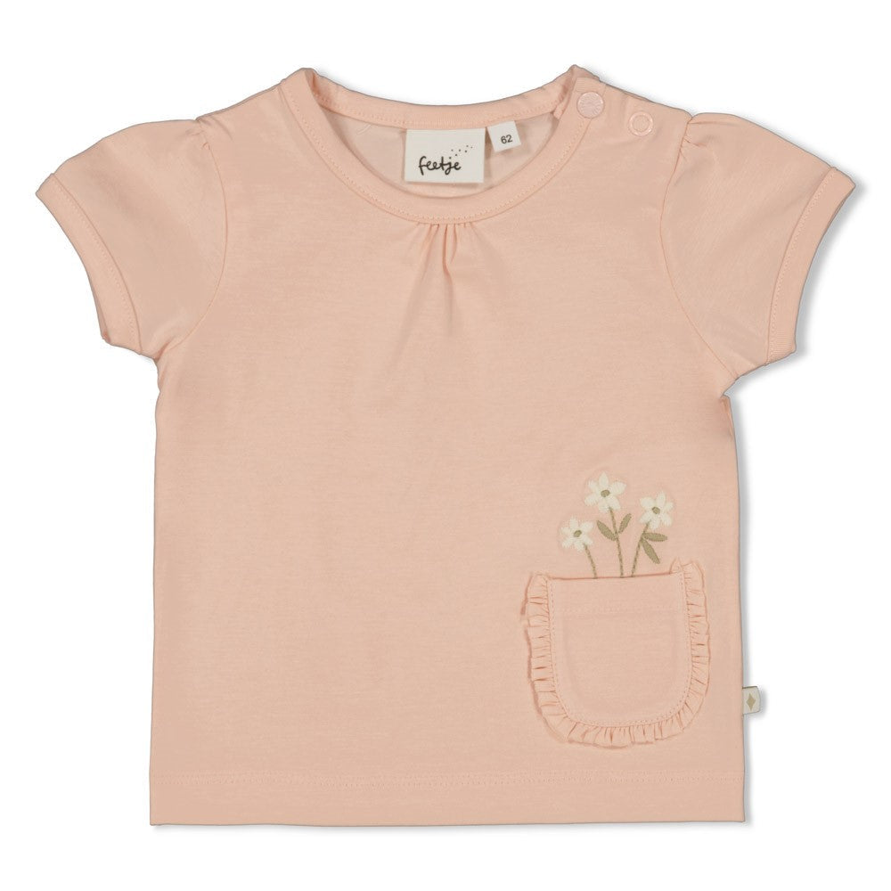 Meisjes T-shirt - Let Your Dreams Blossom van Feetje in de kleur Perzik in maat 86.