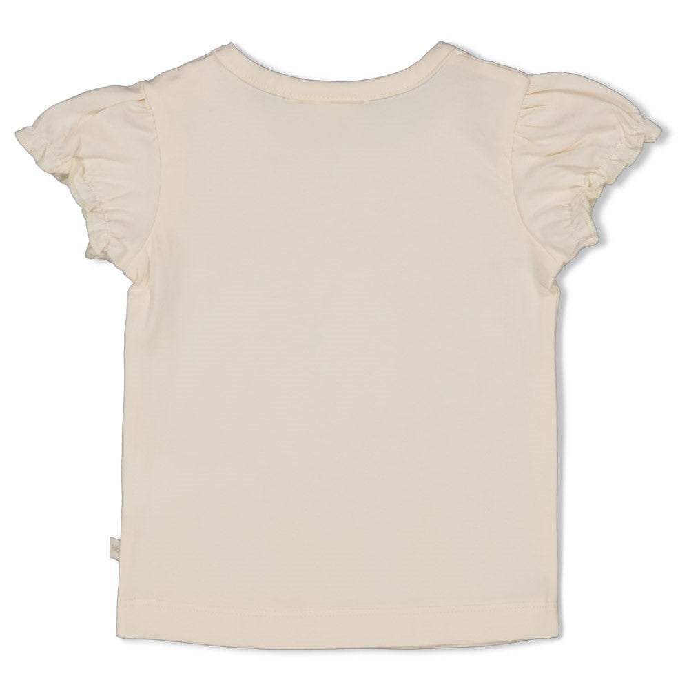 Meisjes T-shirt met crochet bloem - Let Your Dreams Blossom van Feetje in de kleur Offwhite in maat 86.