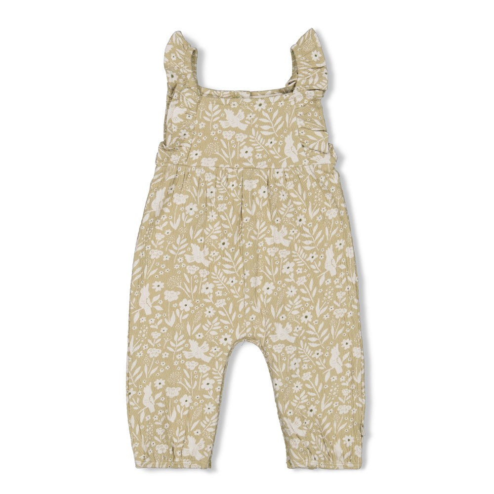 Meisjes Jumpsuit crinkle AOP - Let Your Dreams Blossom van Feetje in de kleur Groen in maat 86.