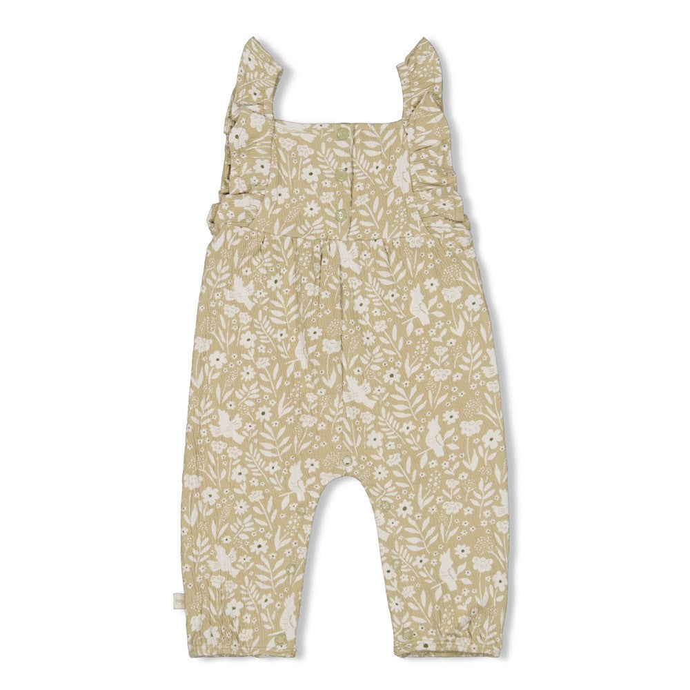 Meisjes Jumpsuit crinkle AOP - Let Your Dreams Blossom van Feetje in de kleur Groen in maat 86.