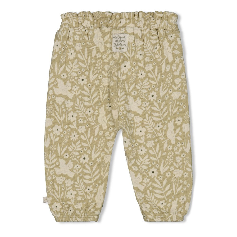 Meisjes Broek crinkle AOP - Let Your Dreams Blossom van Feetje in de kleur Groen in maat 86.