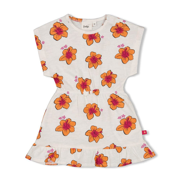 Meisjes Jurk AOP - Love Peace Aloha van Feetje in de kleur Wit in maat 86.