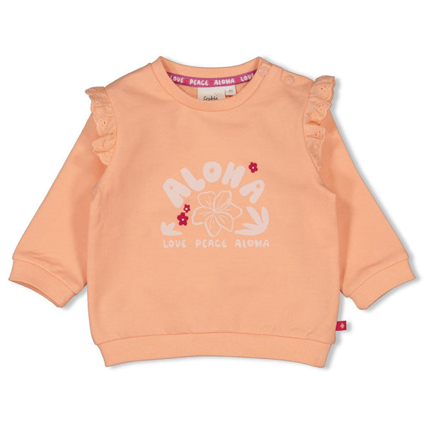 Meisjes Sweater relaxed fit - Love Peace Aloha van Feetje in de kleur Perzik in maat 86.