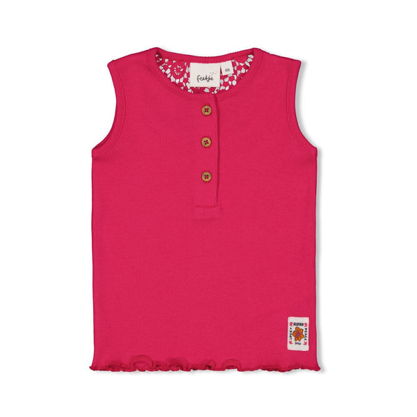 Meisjes Singlet rib met crochet rugdetail - Love Peace Aloha van Feetje in de kleur Fuchsia in maat 86.