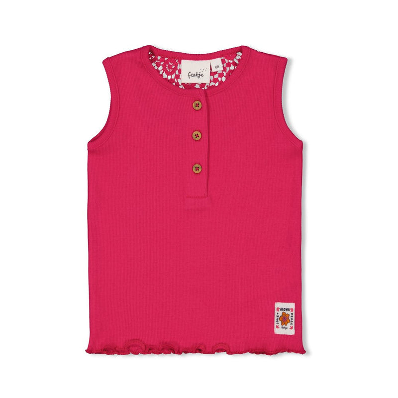 Meisjes Singlet rib met crochet rugdetail - Love Peace Aloha van Feetje in de kleur Fuchsia in maat 86.