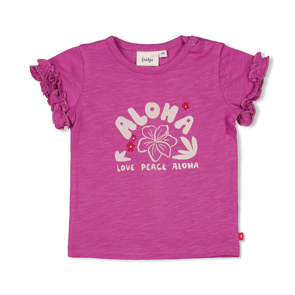 Meisjes T-shirt - Love Peace Aloha van Feetje in de kleur Paars in maat 86.