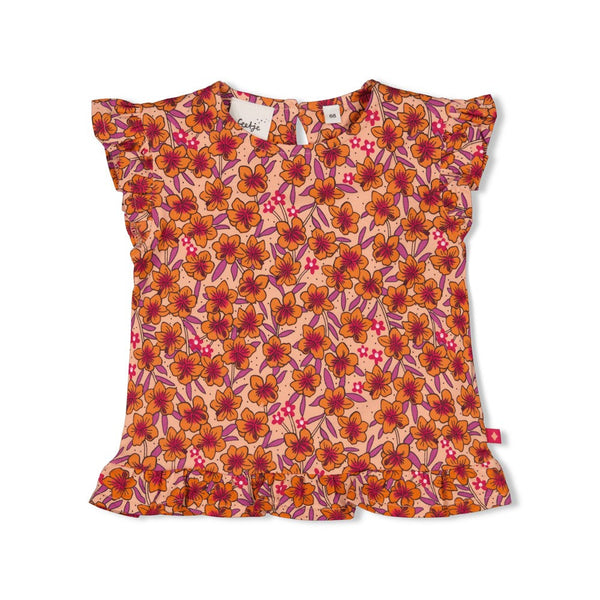 Meisjes T-shirt AOP - Love Peace Aloha van Feetje in de kleur Perzik in maat 86.