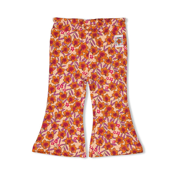 Meisjes Flare broek AOP - Love Peace Aloha van Feetje in de kleur Perzik in maat 86.