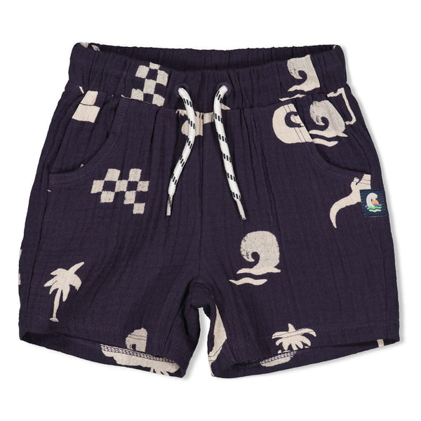 Jongens Short mousseline AOP - Lagoon Legends van Feetje in de kleur Indigo in maat 86.