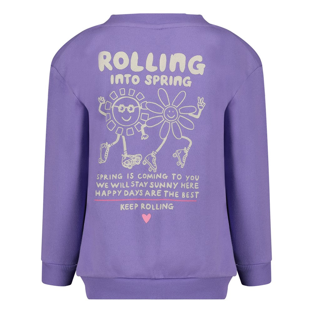 Meisjes Sweater met backprint - Rolling into Spring van Jubel in de kleur Paars in maat 128.