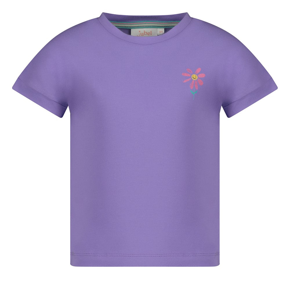 Meisjes T-shirt met backprint - Rolling in to Spring van Jubel in de kleur Paars in maat 128.