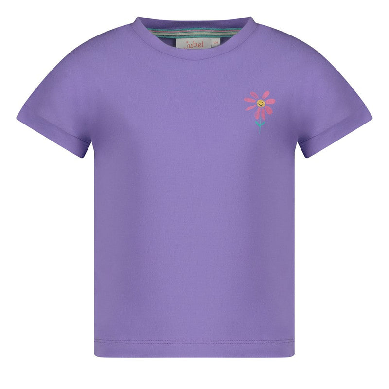 Meisjes T-shirt met backprint - Rolling in to Spring van Jubel in de kleur Paars in maat 128.