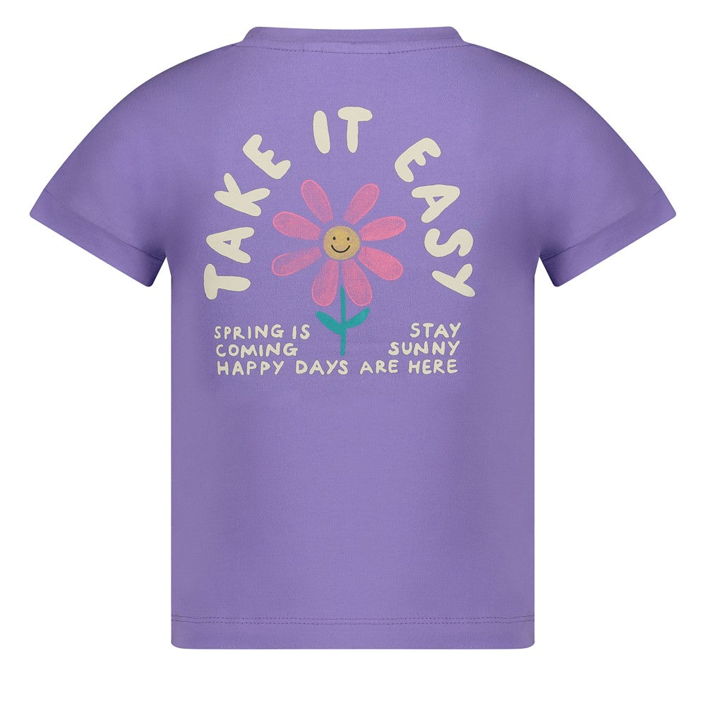 Meisjes T-shirt met backprint - Rolling in to Spring van Jubel in de kleur Paars in maat 128.