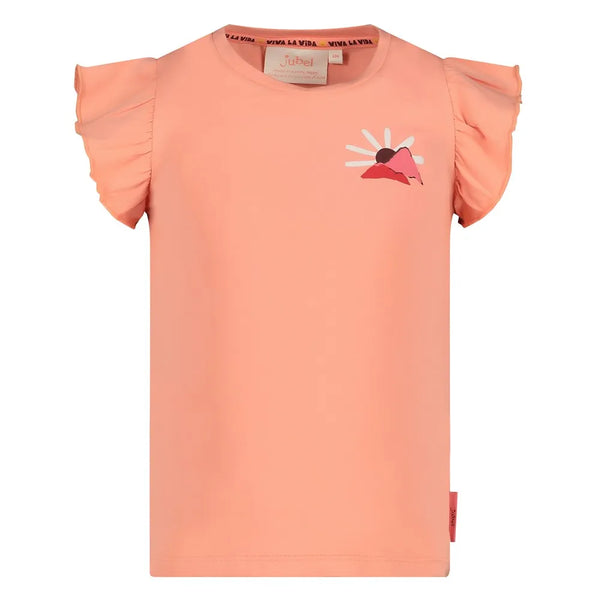 Meisjes T-shirt met backprint - Salsa Sunset van Jubel in de kleur Zalm in maat 128.