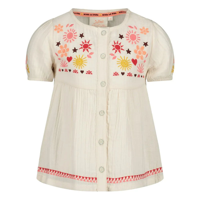 Meisjes Blouse mousseline met embroidery  - Salsa Sunset van Jubel in de kleur Offwhite in maat 128.