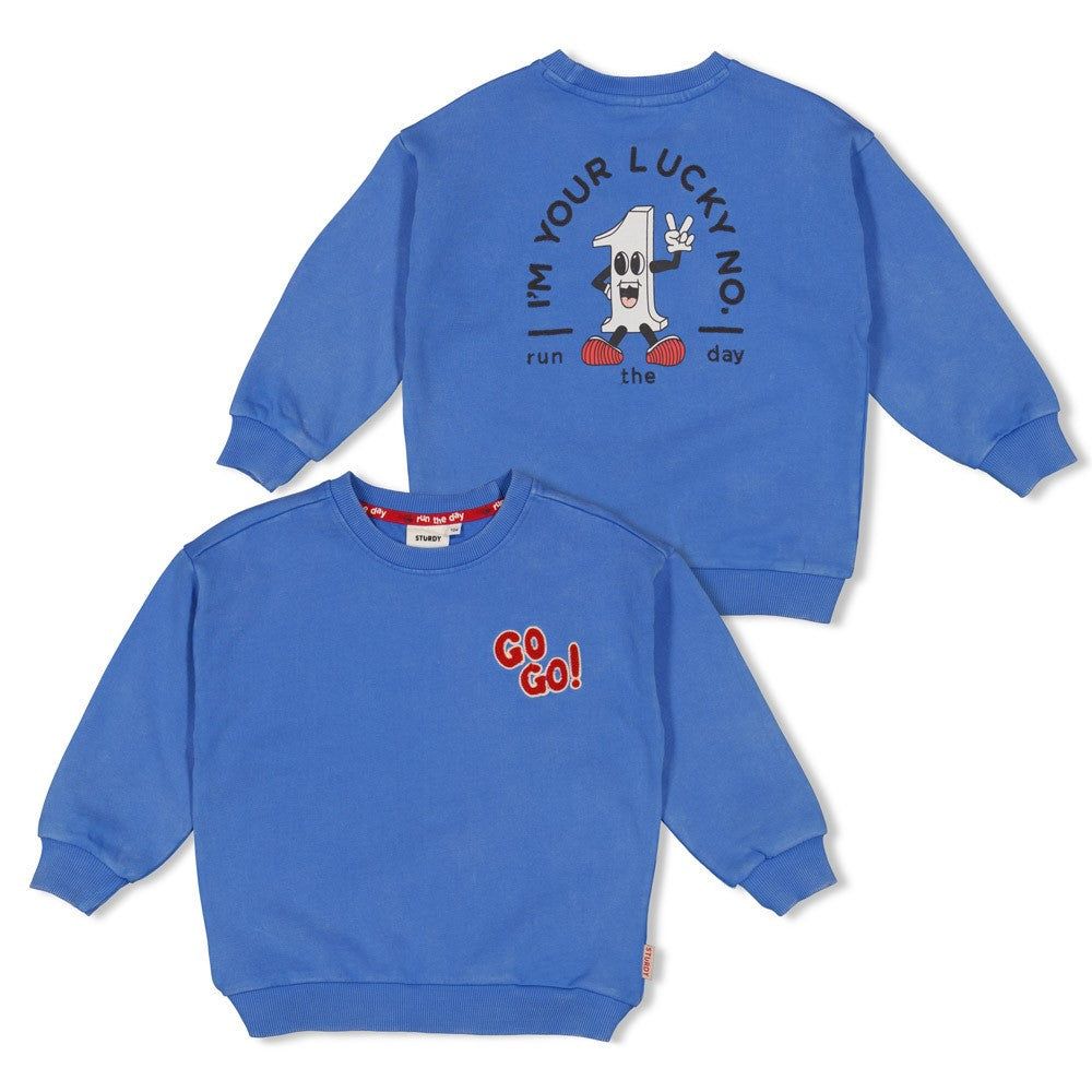 Jongens Sweater oversized - Run the Day van Sturdy in de kleur Blauw in maat 128.