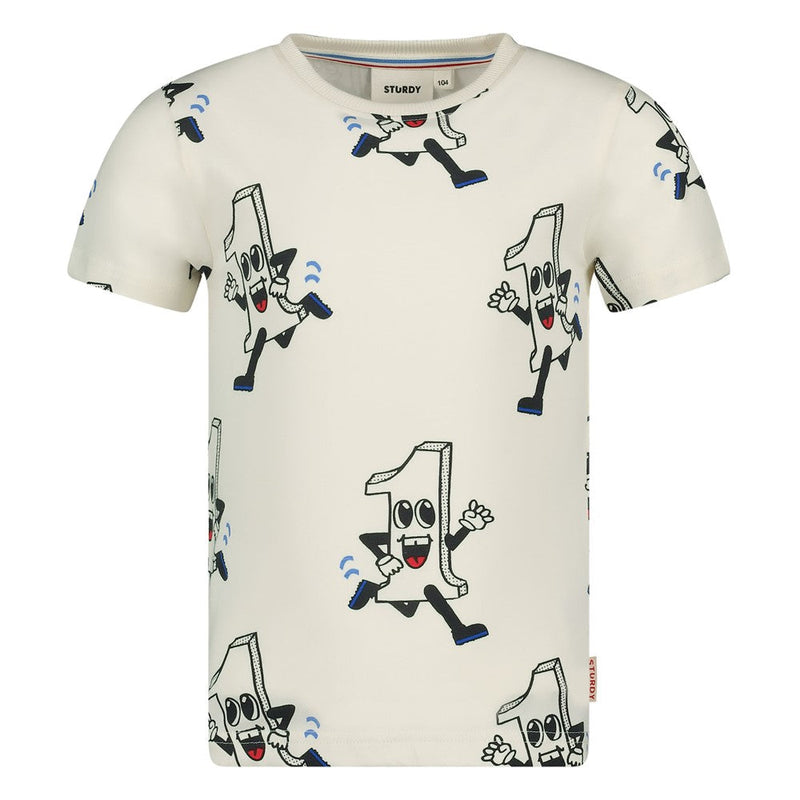 Jongens T-shirt AOP - Run the Day van Sturdy in de kleur Offwhite in maat 128.