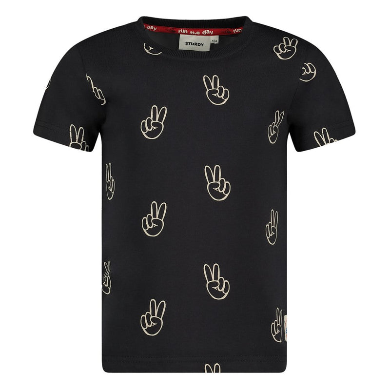 Jongens T-shirt AOP - Run the Day van Sturdy in de kleur Antraciet in maat 128.