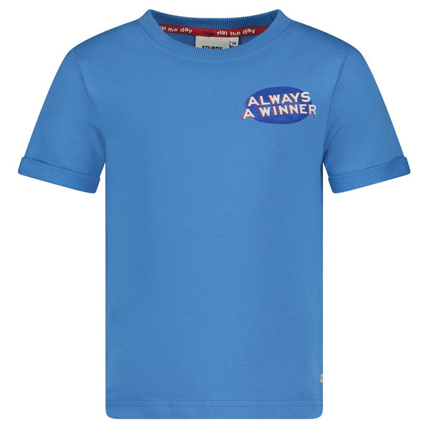 Jongens T-shirt - Run the Day van Sturdy in de kleur Blauw in maat 128.