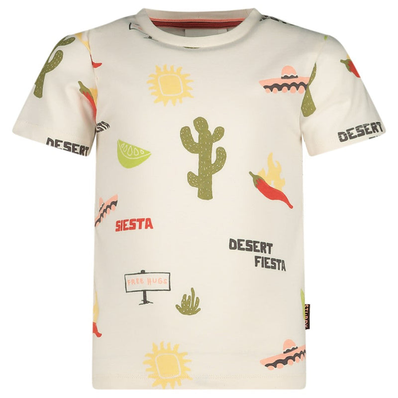 Jongens T-shirt AOP - Desert Fiesta van Sturdy in de kleur Offwhite in maat 128.