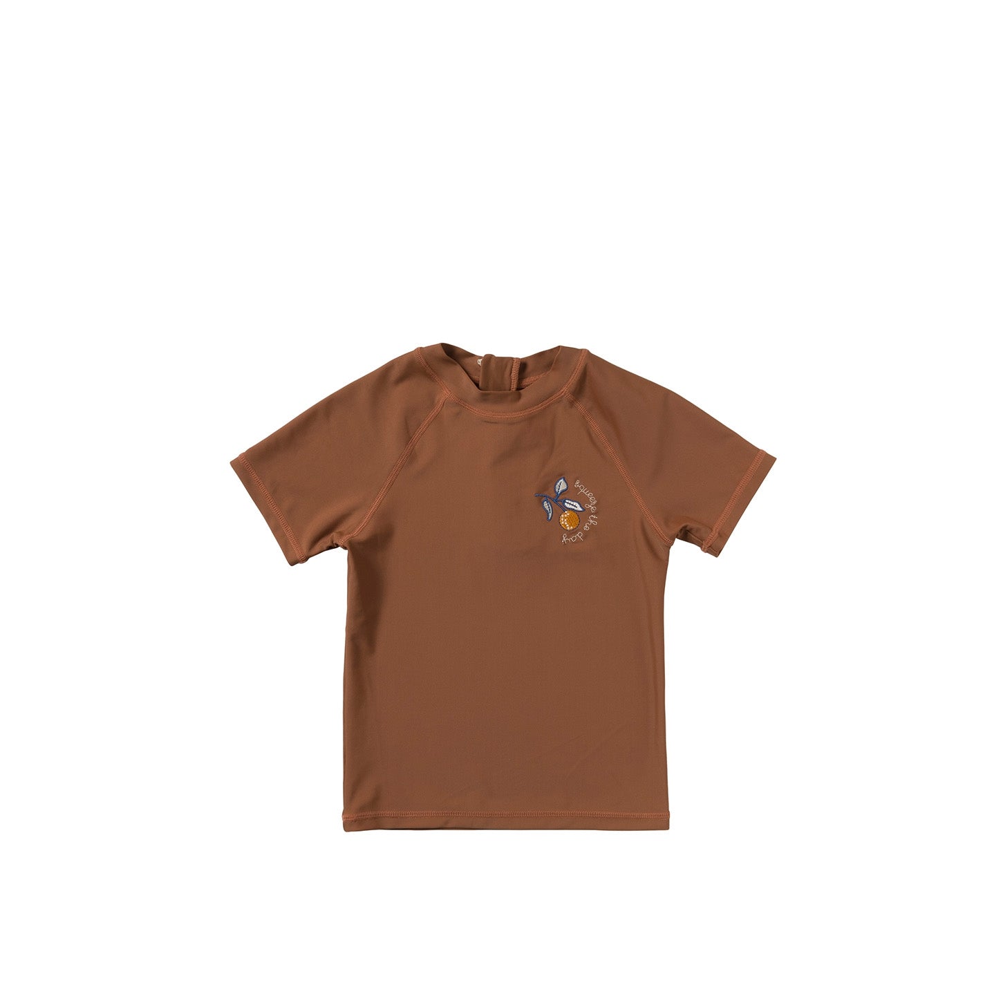 Unisexs UV Shirt Short Sleeves Solid | Sven van Salted Stories in de kleur Carob Brown in maat 122-128.