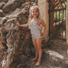Meisjes Pomme Flower | Swimsuit van Salted Stories in de kleur White Swan in maat 134-140.