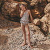 Meisjes Sparkly Flower | Swimsuit van Salted Stories in de kleur White Swan in maat 134-140.