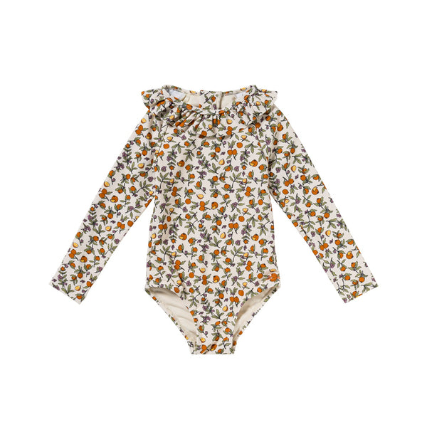 Meisjes Pomme Flower | Bodysuit van Salted Stories in de kleur White Swan in maat 122-128.