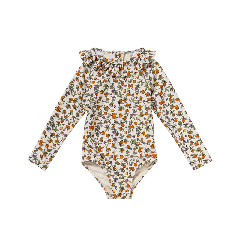 Meisjes Pomme Flower | Bodysuit van Salted Stories in de kleur White Swan in maat 122-128.